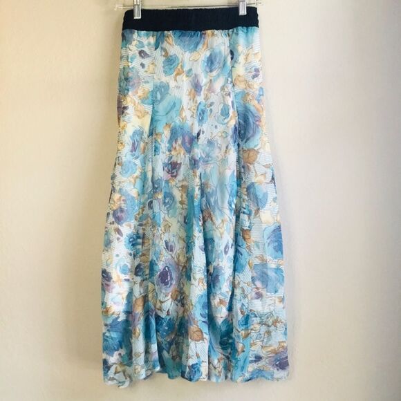 Blue and multi color floaty maxi skirt with corset style elastic waist fairycore - Picture 4 of 7